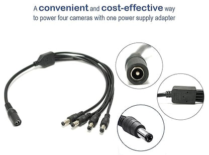 SOLTECH 4Way DC Power Supply Splitter for Security Cameras 1 Female to 4 Male 5.5 * 2.1mm 4 Channel Y Adaptor for 12V CCTV Surveillance Cameras