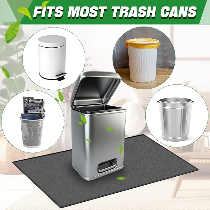 Tinideya Waterproof Trash Can Mat with Raised Edge Non Slip Under Garbage Mat Trash Can Pads Protective Silicone Rubber Tray for Kitchen to Avoid Spills Floor Scratches(Black,15.8" X 23.6")