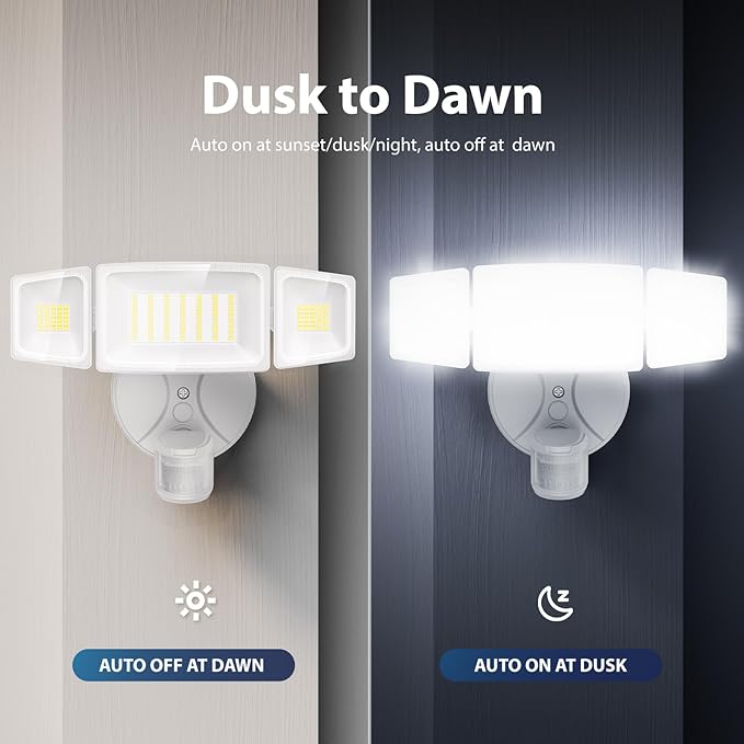 Onforu 75W LED Flood Light Motion Sensor Outdoor, 7000lm Dusk to Dawn Flood Light, Security Light with Three Head, IP65 Waterproof Exterior Floodlight, 6500k Wall Light for Entryway Stairs Yard Garage