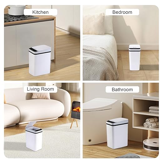 3 Pack Bathroom Trash Can with Lid, 2.5 Gallon Small Slim Trashcan, Automatic Trash Can Touchless, Motion Sensor Waterproof Plastic Trash Bin for Bedroom Kitchen Office Living Room (White)