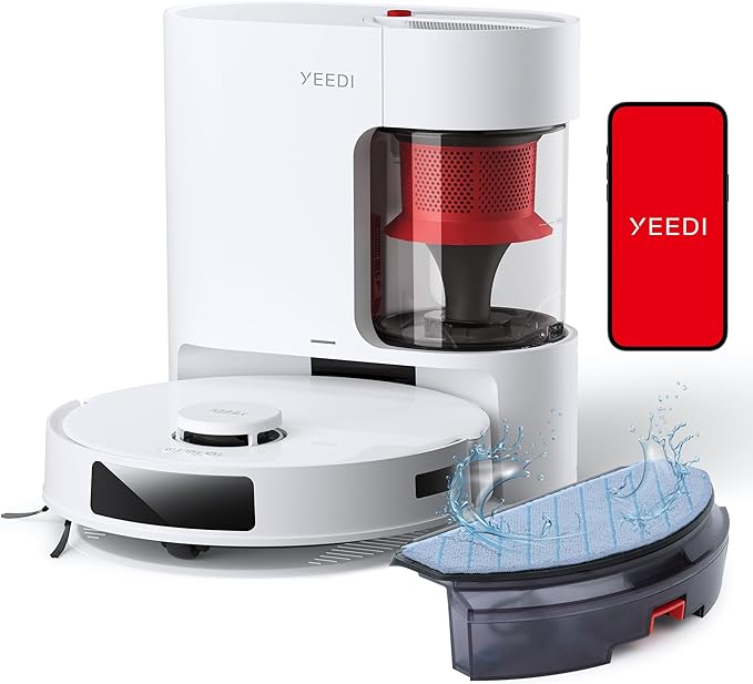 Yeedi C12 Plus Robot Vacuum & Mop, 8000Pa Powerful Suction, 7-Week Bagless Bin, PureCyclone & ZeroTangle Brush, Smart App Control, Auto-Charging, White