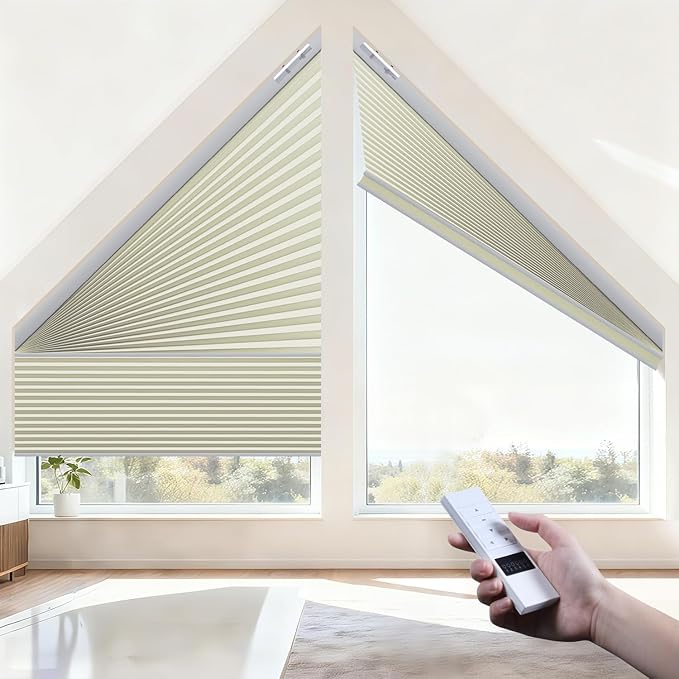 Godark Smart Angled Customized Blackout Honeycomb Blinds Suitable for Trapezoidal/Triangular/Polygonal Windows Motorized Cellular Shades Compatible with Alexa/Google Home/Tuya APP-Beige