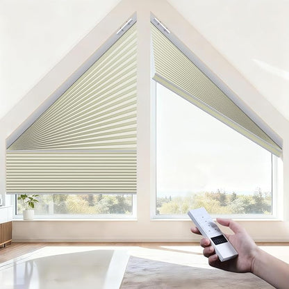 Godark Smart Angled Customized Blackout Honeycomb Blinds Suitable for Trapezoidal/Triangular/Polygonal Windows Motorized Cellular Shades Compatible with Alexa/Google Home/Tuya APP-Beige
