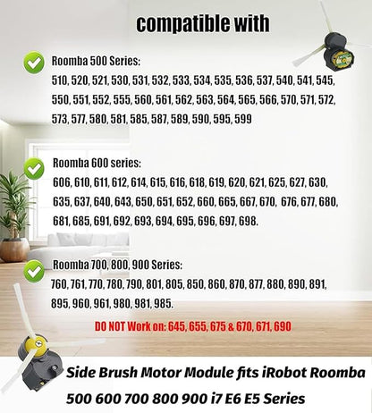 Side Brush Motor Module for iRobot Roomba 500/600/700/800/900 i3 i7 e5 e6 e7 530 560 570 620 650 694 780 900 860 870 880 890 960 980 Series, Vacuum Cleaner Edge Sweeping Brush Replacement Parts