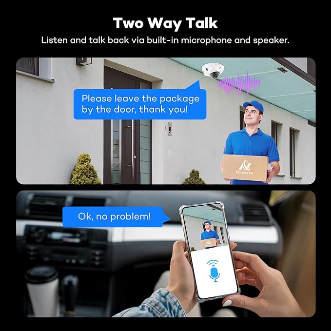 ONWOTE 8 Channel PoE Security Camera System, 2 Way Audio, 8X 5MP IK10 Vandal-Proof IP Cameras, AI Detection, Color Night Vision, Wired CCTV Kit for Home Business, 6MP NVR (No Hard Drive Included)