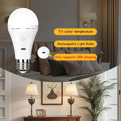 Rechargeable Battery Operated Light Bulbs for Non-Hardwired Fixtures with Remote and Timer, 3 Color Temps Dimmable Battery Backup Bulbs with Hooks for Decorative Lighting Outdoor Lighting