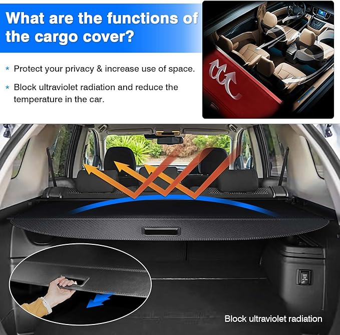 Powerty Retractable Cargo Cover for 2013-2021 Mitsubishi Outlander 2.0 Displacement (Manual Tailgate), Carbon Fiber Trunk Cover Privacy Screen for Outlander Accessories (Not for Electric Liftgate)