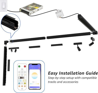 Magnetic Floodlight Track Head 4 Pack, 24V 15W LED Lamp for Track Light, Dimmable Linear Floodlight with APP & Remote Control, Adjustable 3000K-6000K Color Temperature, for Ceiling Lighting