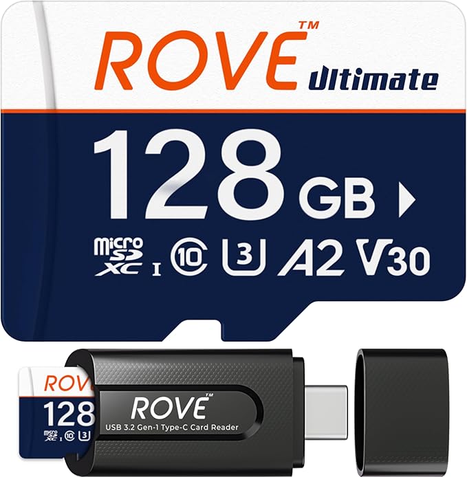 ROVE Ultimate Micro SD Card microSDXC 128GB Memory Card with USB 3.2 Type C Card Reader 170MB/s C10, U3, V30, 4K, A2 for Dash Cam, Android Smart Phones, Tablets, Games