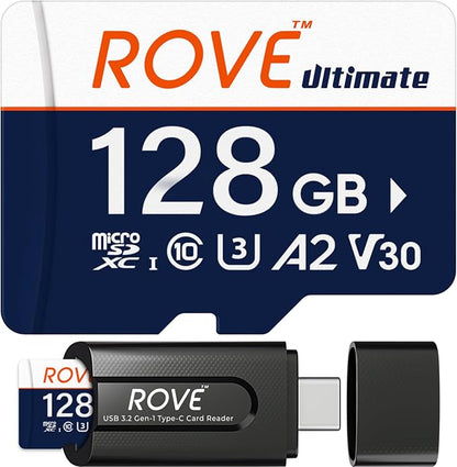 ROVE Ultimate Micro SD Card microSDXC 128GB Memory Card with USB 3.2 Type C Card Reader 170MB/s C10, U3, V30, 4K, A2 for Dash Cam, Android Smart Phones, Tablets, Games