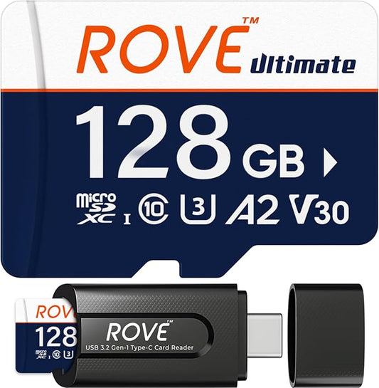 ROVE Ultimate Micro SD Card microSDXC 128GB Memory Card with USB 3.2 Type C Card Reader 170MB/s C10, U3, V30, 4K, A2 for Dash Cam, Android Smart Phones, Tablets, Games