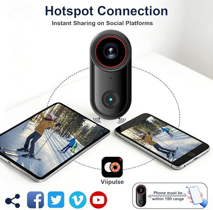 Mini Body Camera with 32GB Card, 4K Wearable Action Camera with 1.47” HD Screen, 140° Wide Angle, Magnetic Necklace & Mounts, APP Sharing, Loop Recording, POV Cam for Work, Sports, Pets & Daily Life