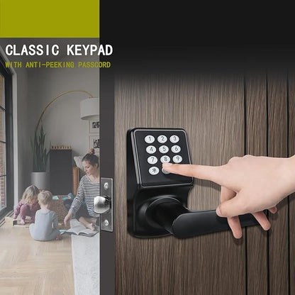 Keyless Entry Door Lock with Handle - IC Card and Anti-peep Password - Easy Installation for Home, Hotel - Matte Black