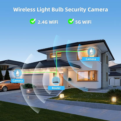 2K Light Bulb Security Camera, 2.4&5Ghz WiFi Light Bulb Camera, Light Socket Security Cam with Motion Detection,Two-Way Talk,24/7 Recording,Compatible with Google Assistant & Alexa (2 Pack)