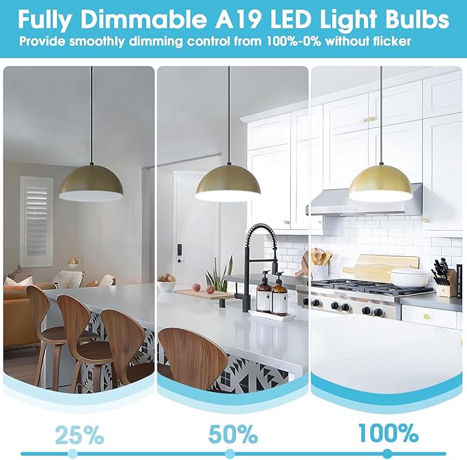 Maylaywood A19 LED Light Bulb, 60 Watt Equivalent, 5000K Daylight White, 900LM, E26 Base, Dimmable, 9W Bright White, 24-Pack