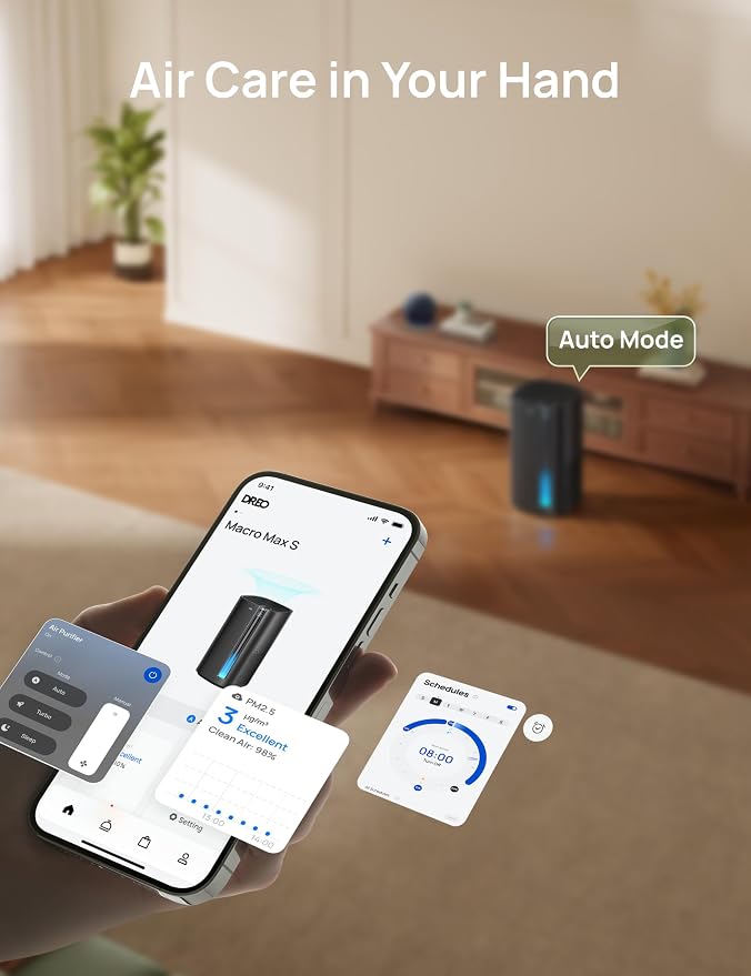 DREO Smart Air Purifier for Home, Washable Pre-Filter, Large Rooms Air Cleaner with Wi-Fi/Voice/Alexa,Smoke,Dust,Pollen,Odor,PM2.5 Quality Monitor, 4 Speeds & Auto/Turbo/HEPA Sleep Mode, DR-HAP003AS