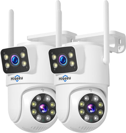 Hiseeu 2Pack Wireless Security Camera, 5G/2.4G WiFi, Dual Lens PTZ Camera Outdoor, Motion Tracking, Color Night Version, No-Monthly Fees, Power Cord, Works with Wireless Camera System/Alexa