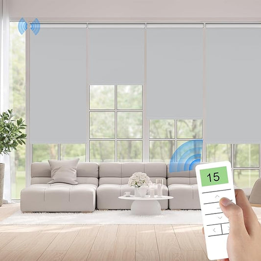 Smart Motorized Blinds with Remote, Work with Homekit Alexa Google Home, Blackout Electric Roller Shades Automatic Blinds with Valance USB/Solar Charging for Indoor Window Door, Custom Size (Grey)