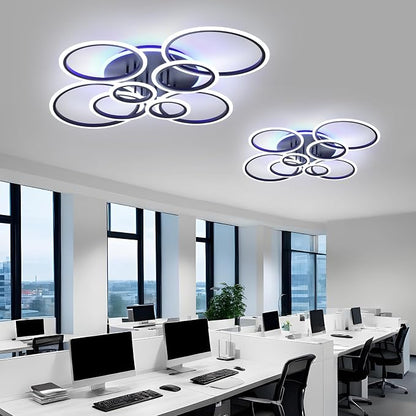80W LED Ceiling Light, Modern Dimmable Flush Mount with Remote Lamp | Modern Black Flush Mount Fixture with RGB Ambient Backlight, Dimmable 3000K-6000K,10%-100% Brightness for Living Room Bedroom