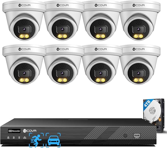 4COVR 12MP Security Camera System 16 Channel PoE for Business, 8X 12MP Wired IP Cameras IP67, 2-Way Audio Talk, Person Vehicle Detection & Smart Color Night Vision, UltraHD NVR 4TB HDD, LY97KAAM1608