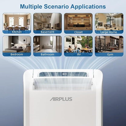 AIRPLUS 4,500 Sq.Ft 70 Pint Dehumidifier for Basements and Home-with Drain Hose,Efficient,Energy-with Dual Protection and 4 Smart Modes,24H Timer,Defrost,for Large room