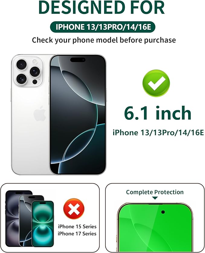Privacy Screen Protector for iPhone 13/13 Pro/14/16E Tempered Glass 6.1 inch Private Protective Film Anti-Blue Light Anti Spy No-Bubble Gradient Green [HD Clarity], 2-Pack
