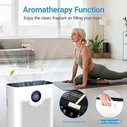 Air Purifiers for Home Large Room Up to 2216 Ft², Cobectal Pet Air Cleaner with 3-in-1 Filter, PM2.5 Air Quality Sensor, Aroma Function, Room Air Purifier for Home, Office, RVs, White