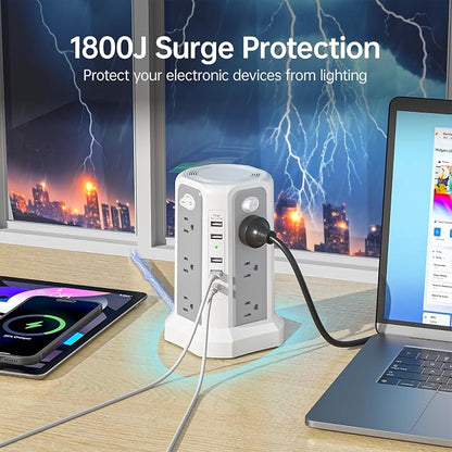 2PS Surge Protector Power Strip Tower 10FT（4A1C with PD18W USB C Port