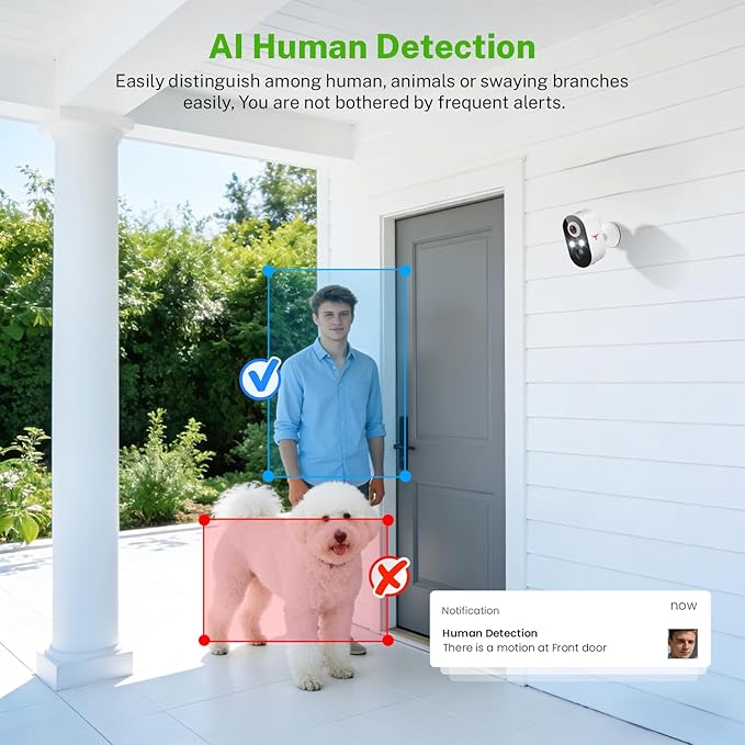 1080P Wireless Security Camera Outdoor, Battery Powered, 2.4G WiFi, Motion Detection, 2-Way Audio, Cloud Storage, Full Color Night Vision for Home Security