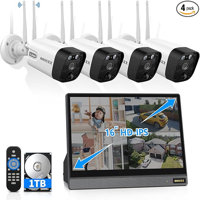 (2026 Update) Wireless WiFi Outdoor Security Camera System with Monitor, Built-in Screen NVR, Dual Antenna Cameras 55% Stronger Signal, 130° Wide Angle, 65ft Night Vision, 2-Way Audio, No Monthly Fee