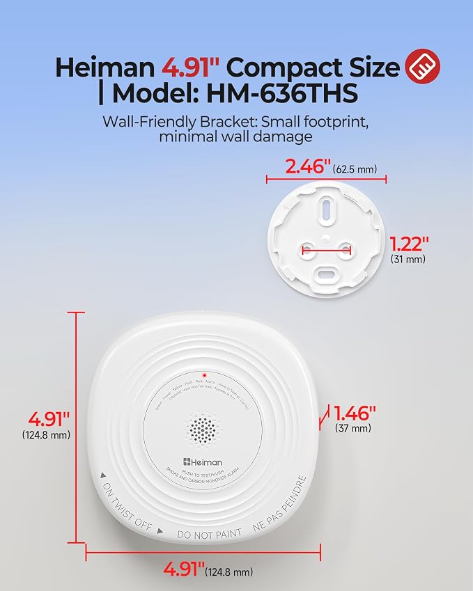Heiman Smoke & Carbon Monoxide Detector Combo 10-Year Sealed Battery, 6Pack | UL 217 10th/UL 2034 5th Certified/85 dB Alarm, Photoelectric Fire Smoke Alarm & CO Detector for Home Hotel Rental Apartment