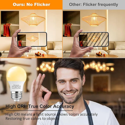 MorningLight 6 Pack A15 LED Bulbs 60 Watt Equivalent, 2700K Warm White, E26 Base, Non-Dimmable, 6.5W 600 Lumens Bulb, A15 6.5W LED Light Bulbs for Ceiling Fan, Wall sconces, 25000+ Hours Lifespan