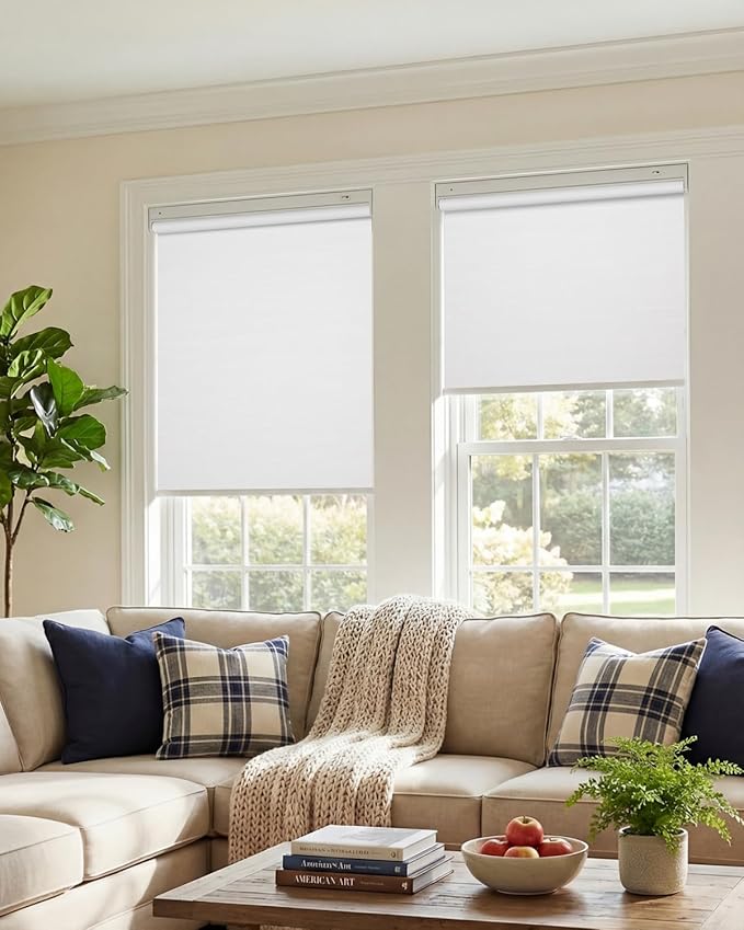 No-Drill Motorized Blinds with Remote Control, Rechargeable Smart Blackout Electric Shades for Windows, Electric Automatic Wireless Cordless Operation (White,35" W*72" H)