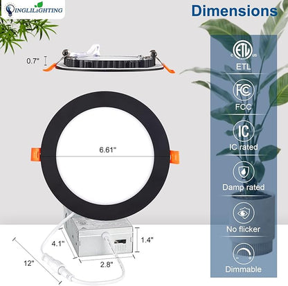 DLLT LED Recessed Ceiling Light: 6 Pack 8 Inch Slim Recessed Lighting for Kitchen - 5CCT Dimmable Canless Wafer Downlight for Living Room - 1800LM Brightness 18W LED Can Lights for Bedroom ETL FCC