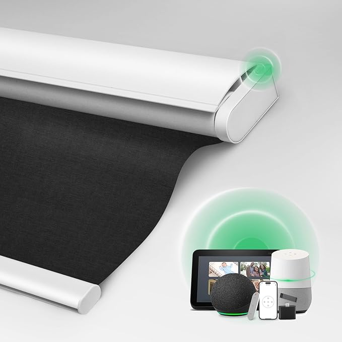 Motorized Automatic Blinds-30 Inch Width Cordless Roller Shades with Remote for Bedroom Living Room Home Office, Black