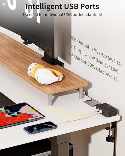HOPOW Desk Clamp Power Strip, Desktop Mount Charging Station with 4 Outlets 4 USB Ports (2 USB C), 10Ft Under Desk Power Strip, Fits 2.75" Tabletop Edge, Extension Cord for Home Office, Black