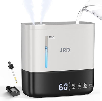 JRD Humidifiers for Bedroom, Ultrasonic Humidifier 4L for Large Room, Cool Mist Top-Fill, 40H Run, 12H Timer, 360° Nozzle, Aroma Diffuser, 7-Color Night Light for Home, Office, Baby(White)