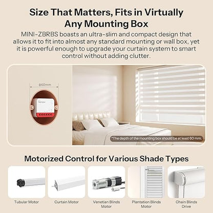 SONOFF Zigbee Smart Roller Shutter Switch, MINI-ZBRBS, Mini Size, Percentage Control, Zigbee Repeater, Alexa/Google Assistant/Home Assistant Support, Neutral Wire Required, 2-Pack