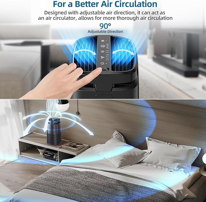 POMORON 4-in-1 Air Purifiers for Home, Air Ionizer Negative Ion Generator, True H13 Filter, UV, Covers 1250 Ft² 99.97% Removal Rate for Pollen Smoke Pet Dander Air Cleaner for Bedroom, MJ002H, Black