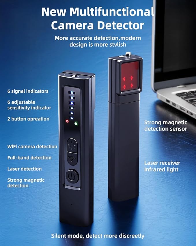 Hidden Camera Detector, Security Camera Tracker Portable Camera Detector, Anti-Spy Device Tracker for Travel, Home, Hotel, Office, 6 Levels Sensitivity