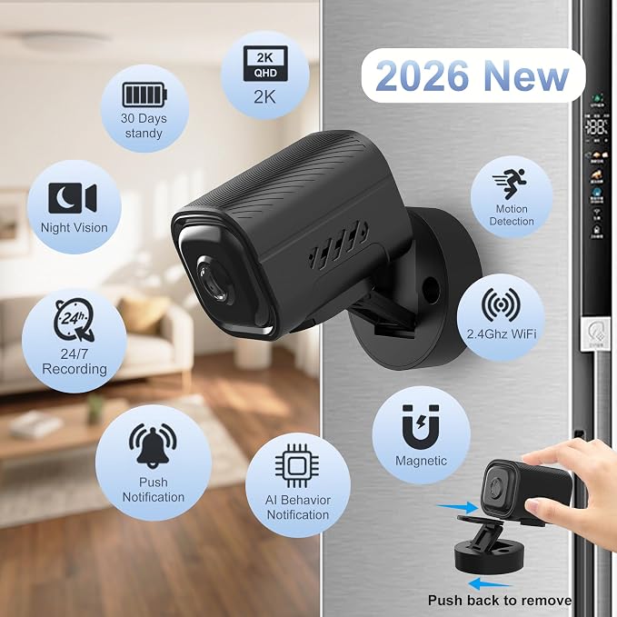 Mini Camera for Home Security,2K Indoor Camera,2.4G WiFi Cam,Black