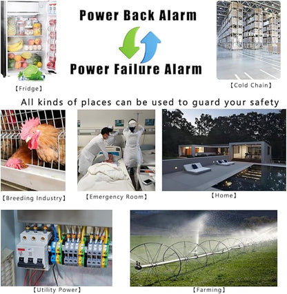 2 in 1 Power Failure Alarm and Power Back Alarm with Function Switchable, 0~120dB Adjustable Audible/Visual Monitor, Power Monitoring System Perfect for GFI/GFCI Trips, Freezer, Pump, Aquarium
