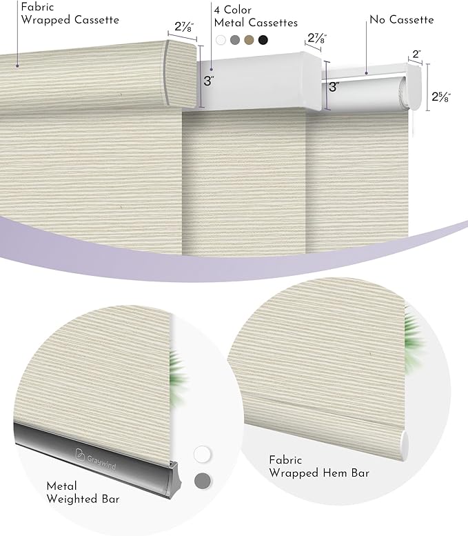 Graywind Smart Blackout Roller Shades for Alexa Google Textured Gleaming Fabric Rechargeable Motorized Blinds Cordless Remote Control Window Shades, Custom Size (Striped Beige) (GW-QZYM-TH00)