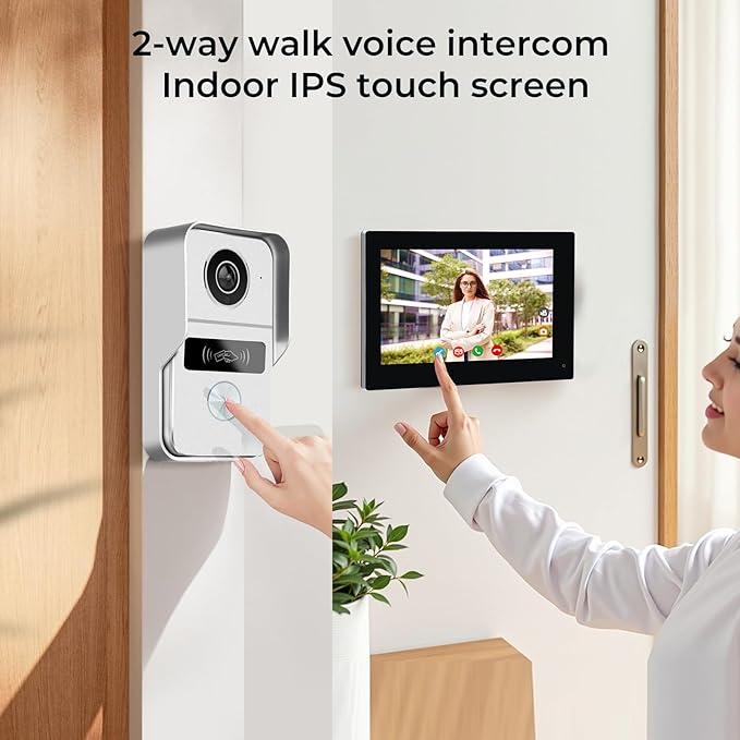 2 Wired Video Doorbell video Intercom System 1-Camera and 2-Monitor, 7 Inch Touch Screen, Night Vision, Support Remote Unlock, Dual-Way Intercom for Villa House Office Apartment Smart Phone Monitor