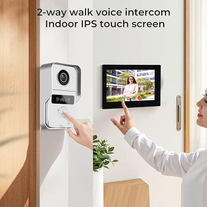 2 Wired Video Doorbell video Intercom System 1-Camera and 2-Monitor, 7 Inch Touch Screen, Night Vision, Support Remote Unlock, Dual-Way Intercom for Villa House Office Apartment Smart Phone Monitor