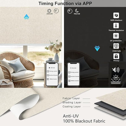 Aprilsmart Motorized Blinds with Remote,Compatible with Apple HomeKit Alexa Google Home- Voice and app Control,Motorized Roller Shades 100% Blackout Custom Size((Linen Stone-01)
