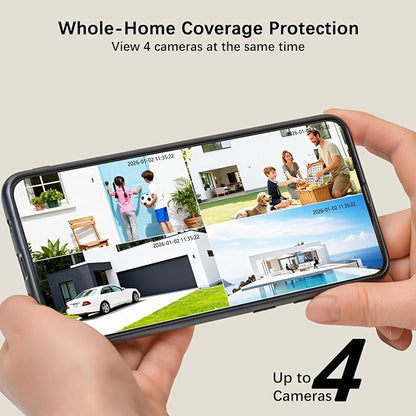 4K Solar Security Cameras Wireless Outdoor with Dual Lens, 4 Cam Kit, No Subscription Fee, Home Security System with Color Night Vision, 2.4/5GHz WiFi, Auto Tracking, Motion Detection,32GB Memory Card