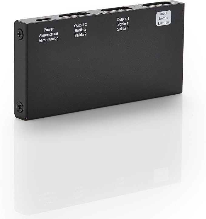Amazon Basics HDMI Splitter 1 in 2 Out for Dual Monitors, 4K@60Hz, Mirror Only, Black