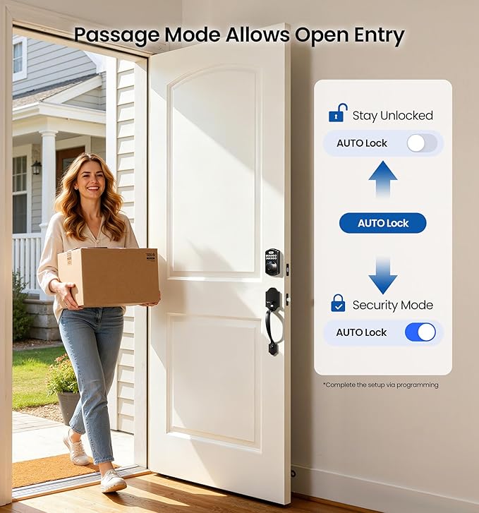 Veise KS02A Fingerprint Keyless Entry Door Lock, Auto Lock, Electronic Keypad Deadbolt for Front Door, Biometric, Anti-Peeping Password, Easy Install, Satin Nickel
