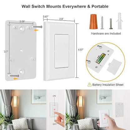 SURAIELEC Wireless Remote Light Switch, No Wiring, No WiFi, 100ft RF Range, Pre-Programmed, Expandable Wireless Wall Switch and Receiver Kit, Remote Control Light Fixture for Lamp, Ceiling Light, Fan